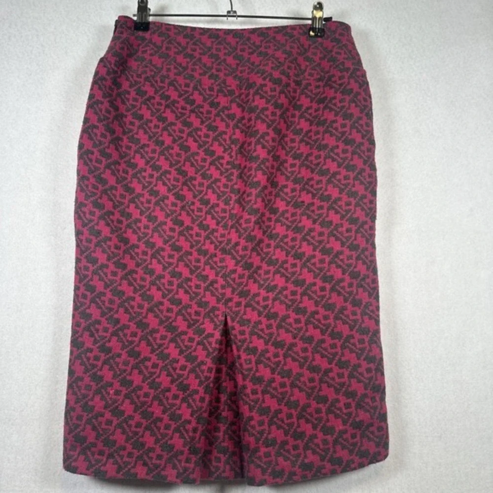 Eva Franco Magenta Gray Geometric Jacquard Pleated Pencil Skirt Sz 6 Made in USA